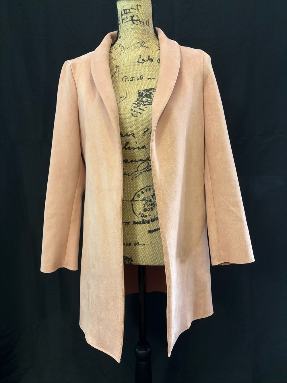 Dynamite Blush Pink Faux Suede Open-Front Duster Coat